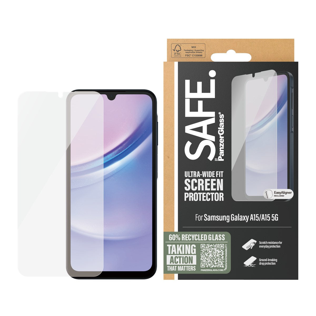 SAFE. by PanzerGlass® Displayschutz Samsung Galaxy A15 | A15 5G | Ultra-Wide Fit m. EasyAligner